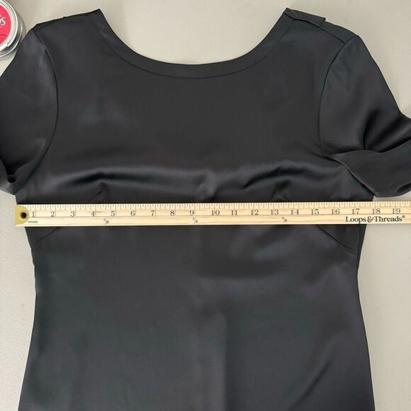 Banana Republic Women Cowl Back Blouse 8 Black Stretch Satin Fairy Goth Office - Picture 14 of 16